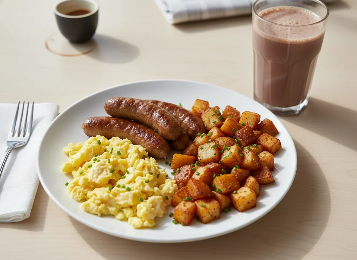 Breakfast Platter with Chocolate Milk photo