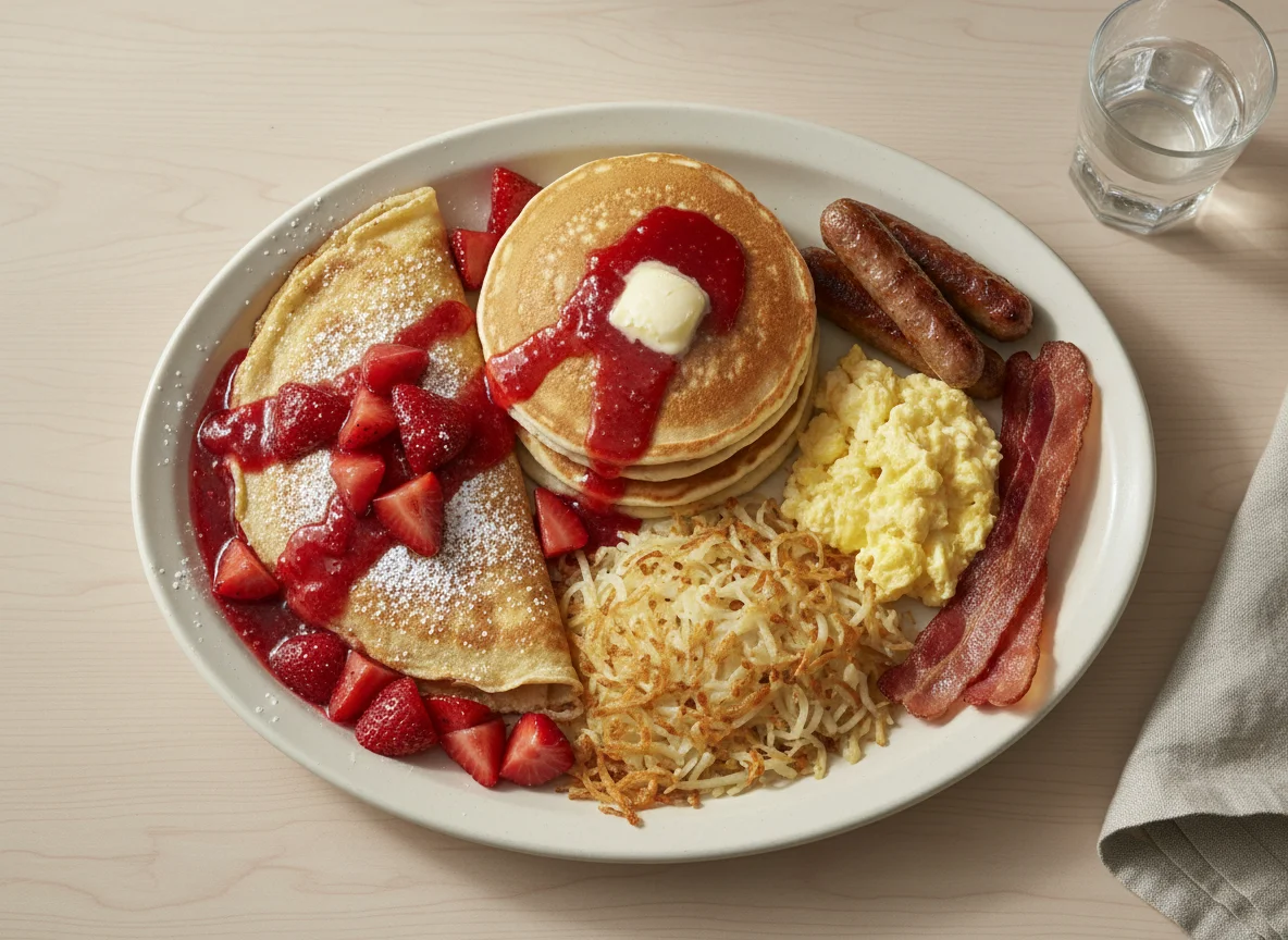 Breakfast Platter with Crepe and Pancakes photo