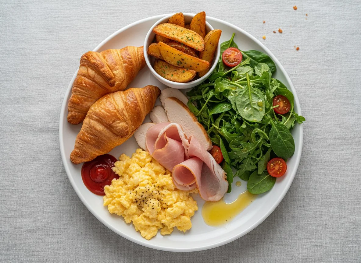 Breakfast Platter with Croissants and Salad photo