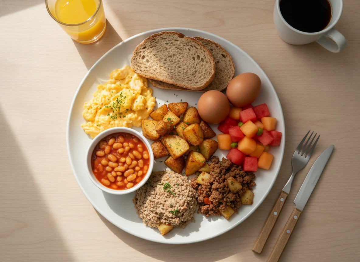 Breakfast Platter with Fruit and Eggs photo