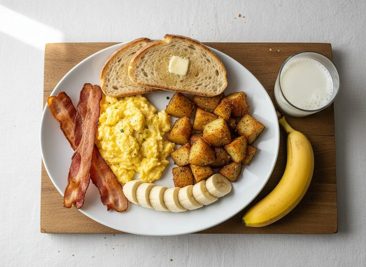 Breakfast Platter with Milk and Bananas photo