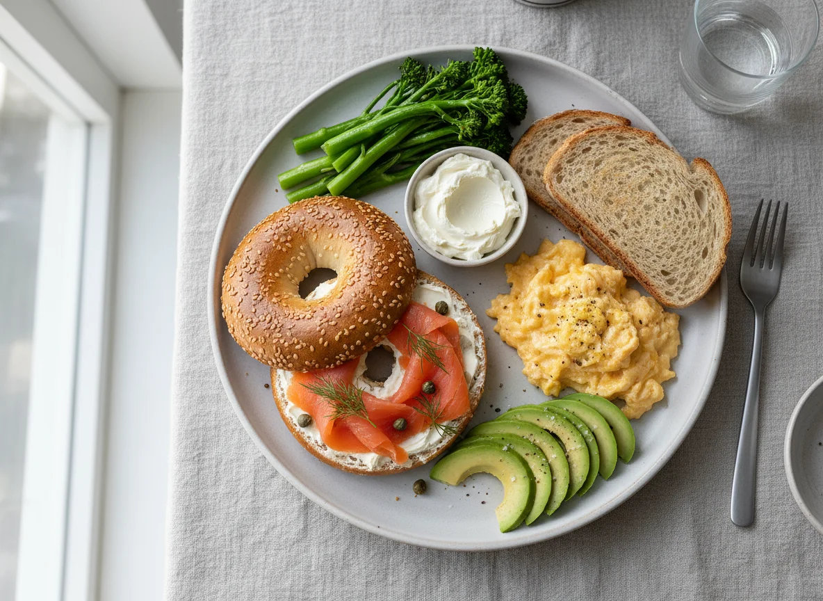 Breakfast Platter with Smoked Salmon and Bagel photo
