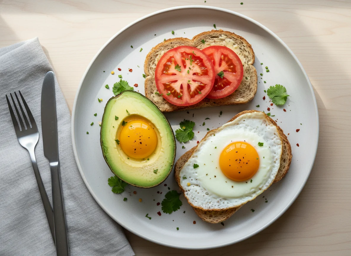 Breakfast Prep with Avocado, Eggs, and Toast photo