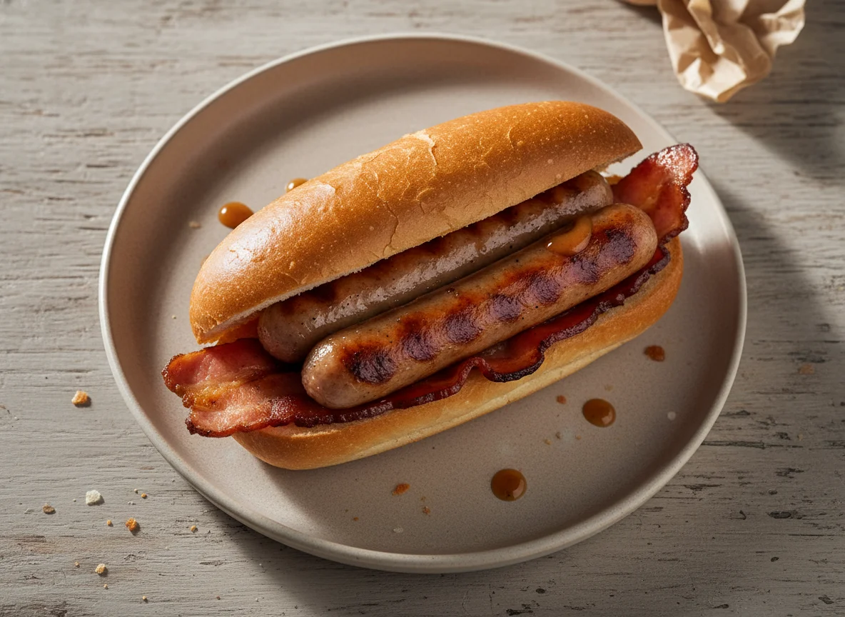 Breakfast Roll with Sausages and Bacon photo