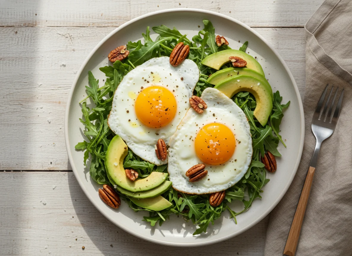 Breakfast Salad with Eggs, Avocado, and Pecans photo