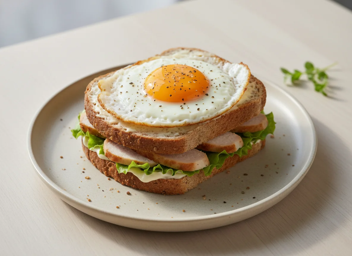 Breakfast sandwich and fried egg photo