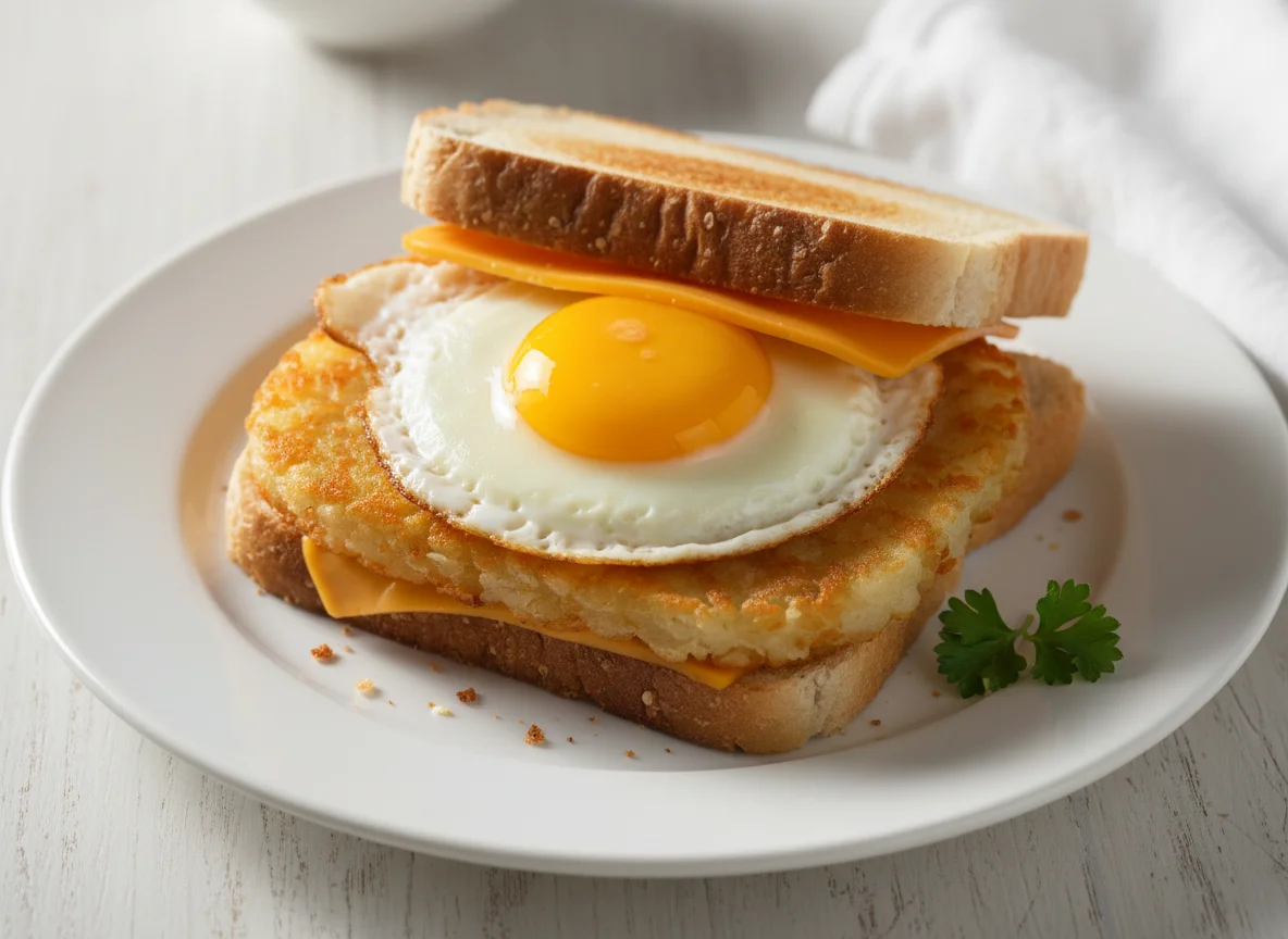 Breakfast Sandwich with Fried Egg and Hash Brown photo