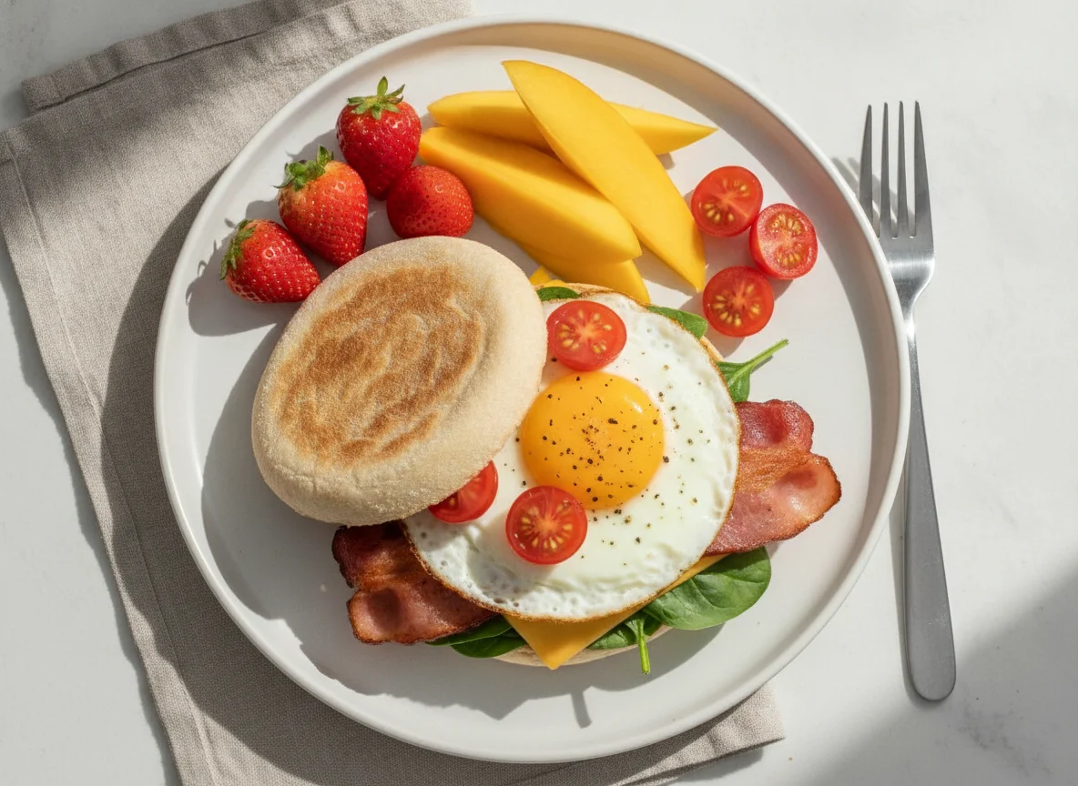 Breakfast Sandwich with Fruit photo