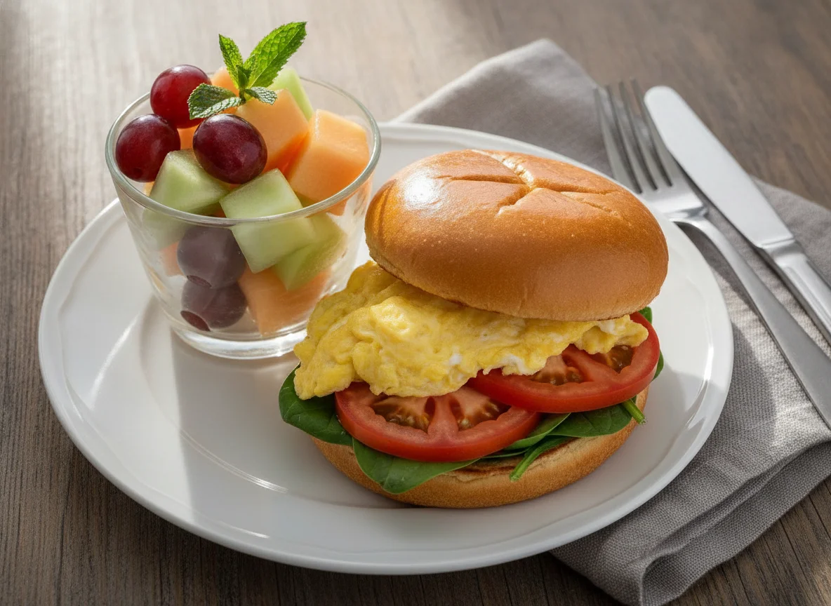 Breakfast Sandwich with Fruit Cup photo