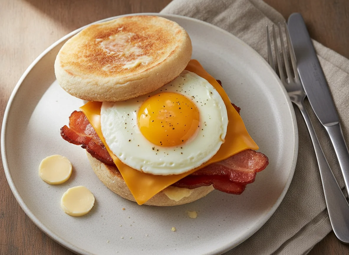 Breakfast Sandwich with Ham, Egg, and Cheese photo