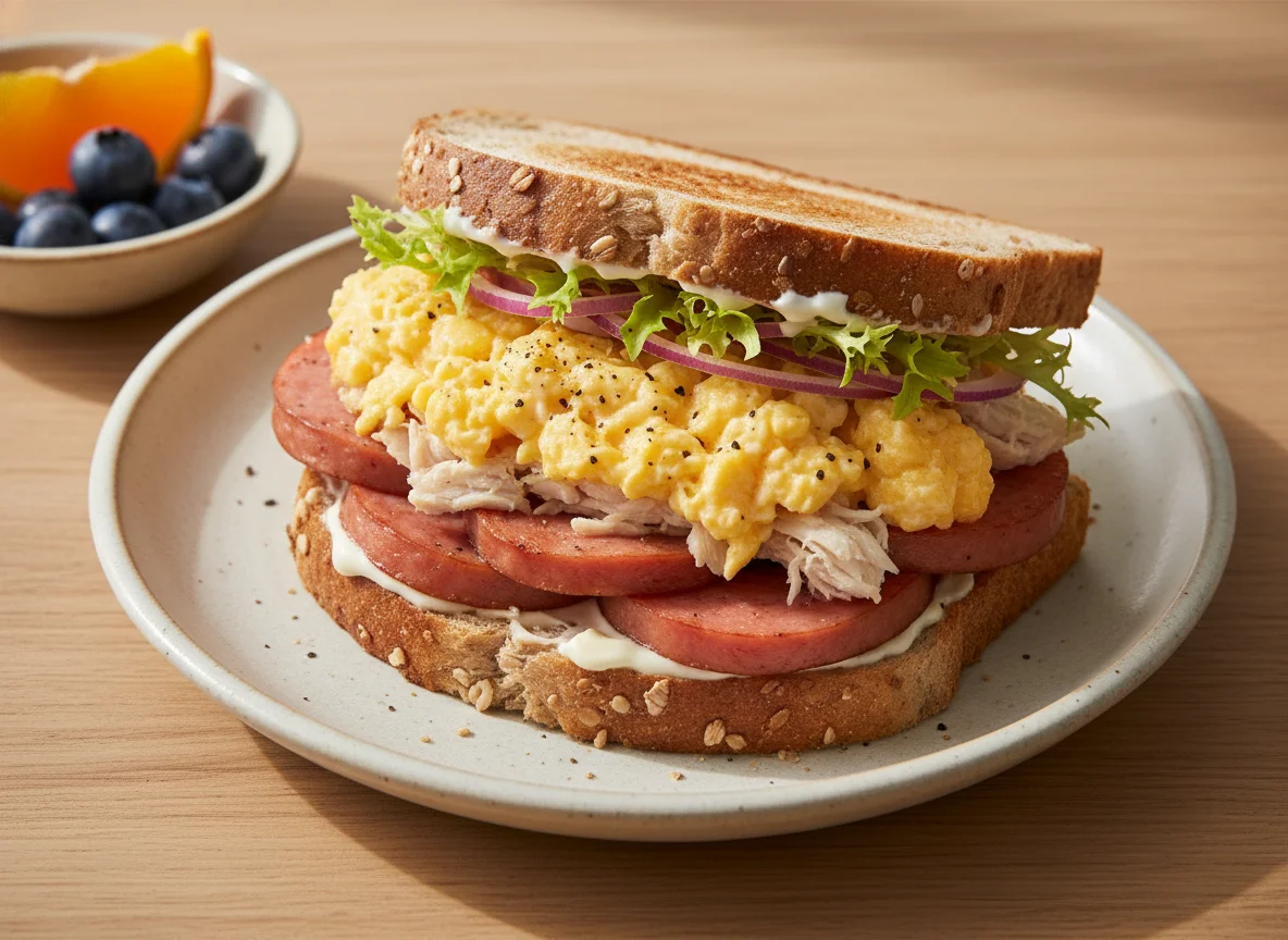 Breakfast Sandwich with Scrambled Eggs photo