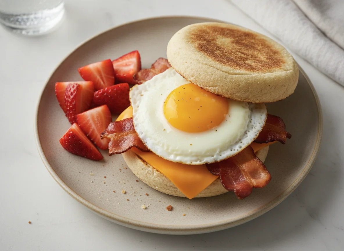 Breakfast Sandwich with Strawberries photo
