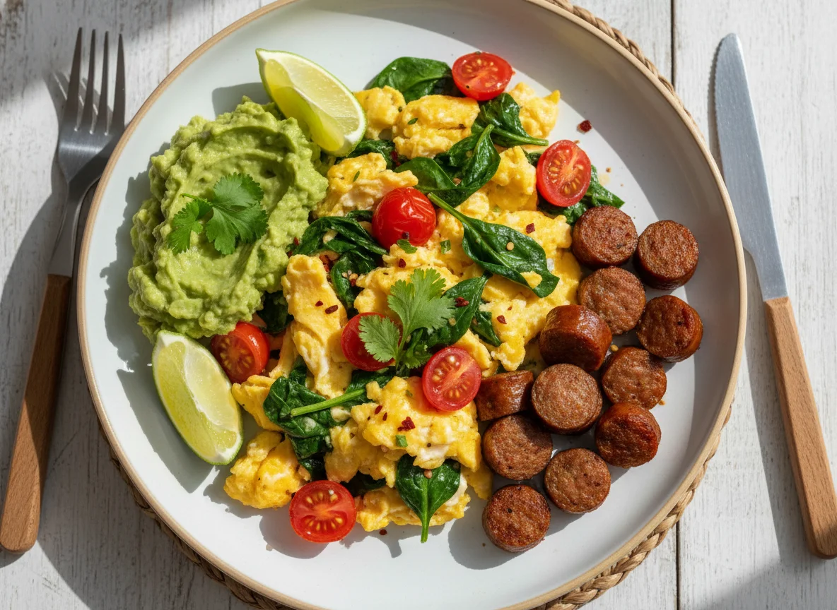 Breakfast Scramble with Guacamole and Sausage photo