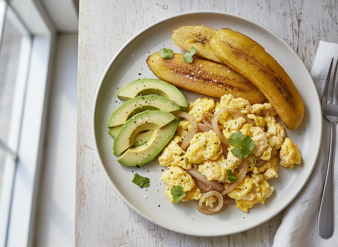 Breakfast Scramble with Plantains and Avocado photo