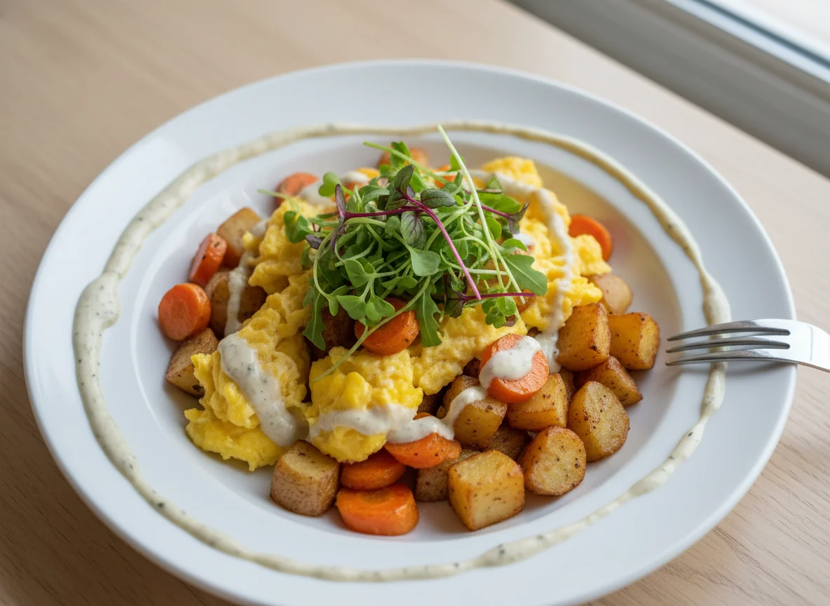 Breakfast Scramble with Potatoes and Sauce photo