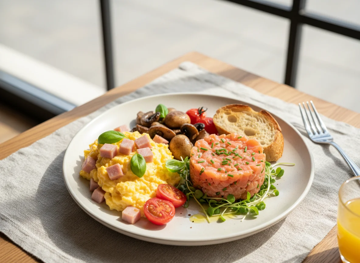 Breakfast Scramble with Salmon Tartare photo