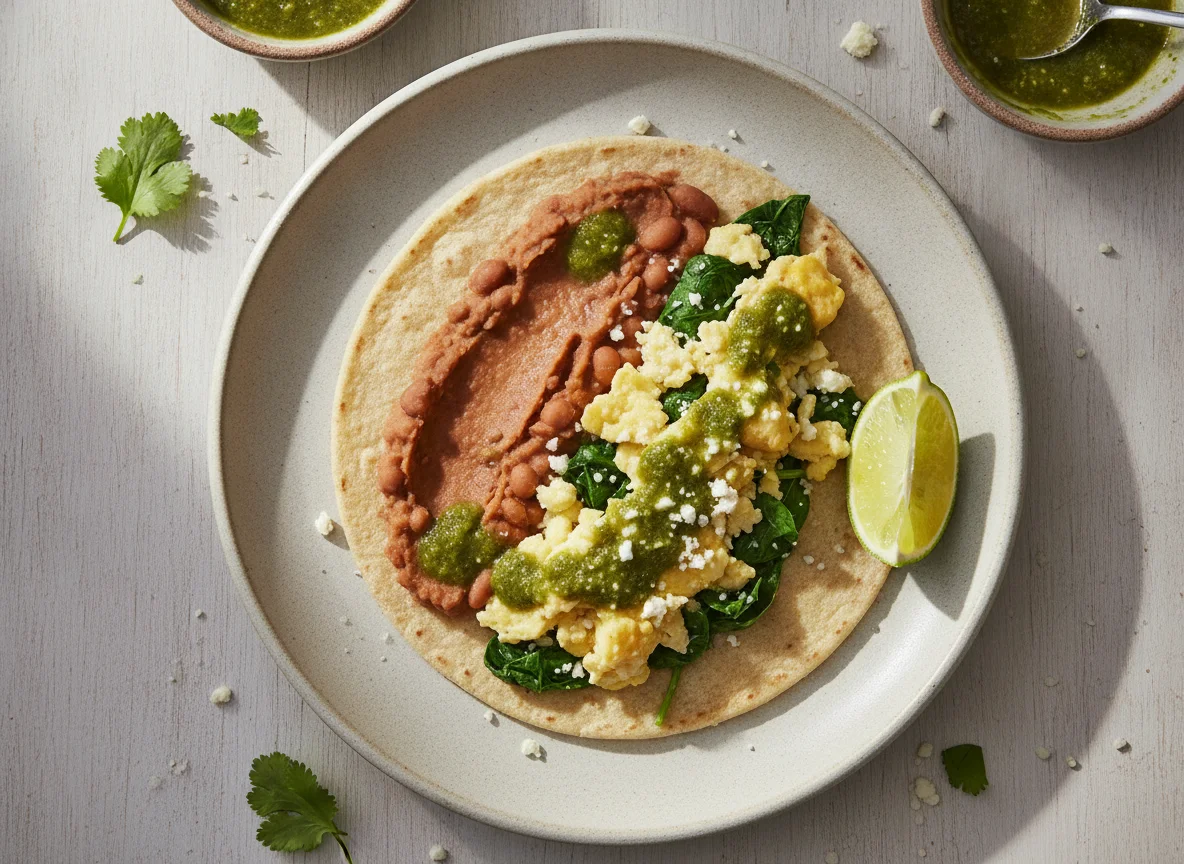 Breakfast Taco with Scrambled Eggs and Refried Beans photo