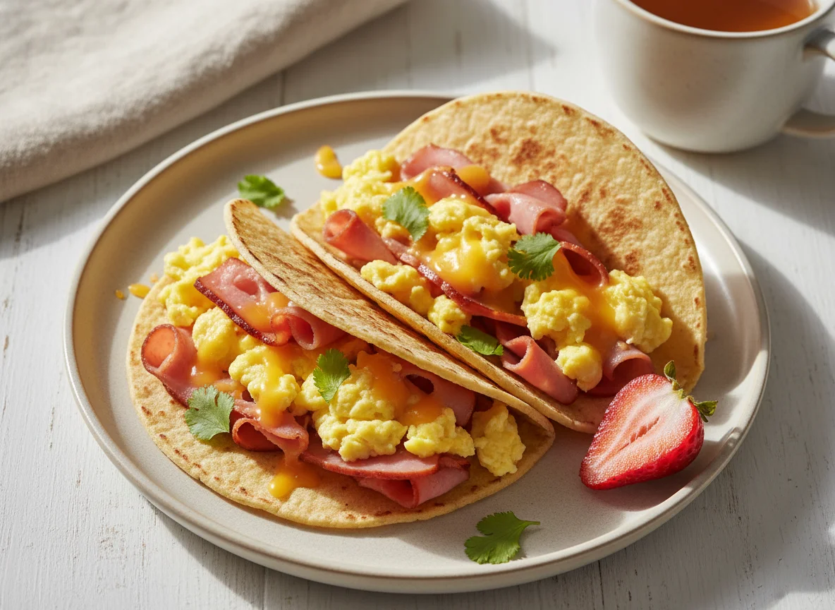Breakfast Tacos with Ham and Scrambled Eggs photo