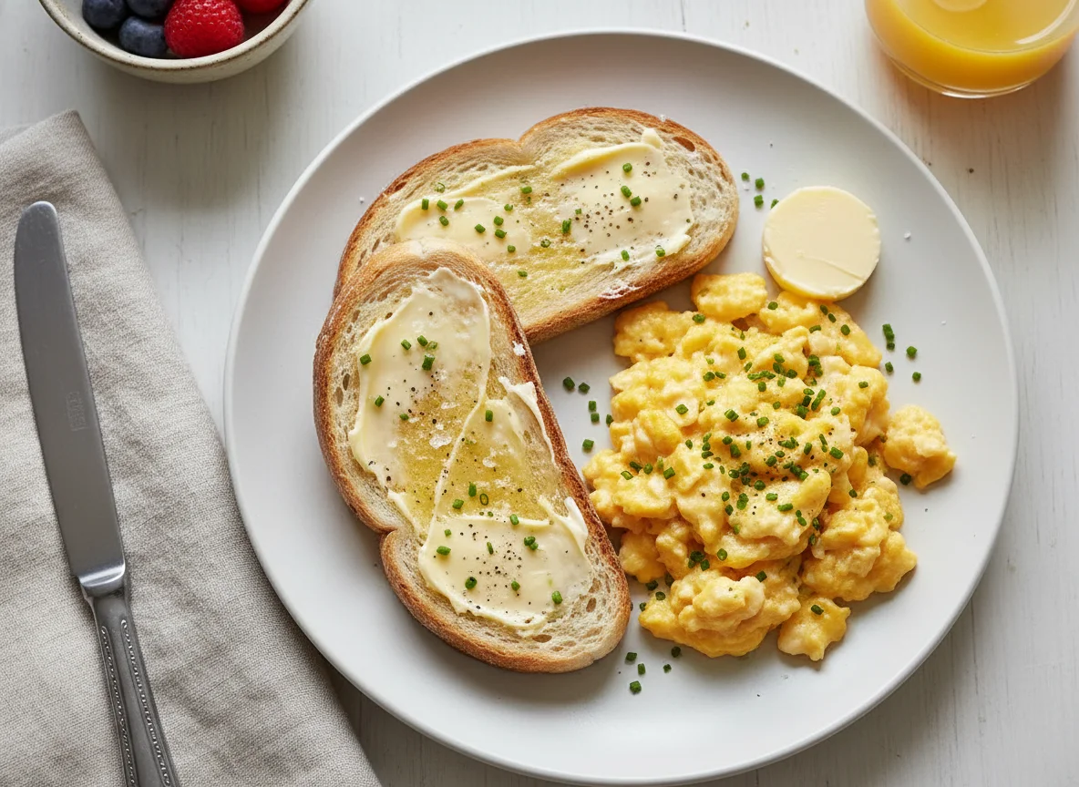 Breakfast Toast and Scrambled Eggs photo