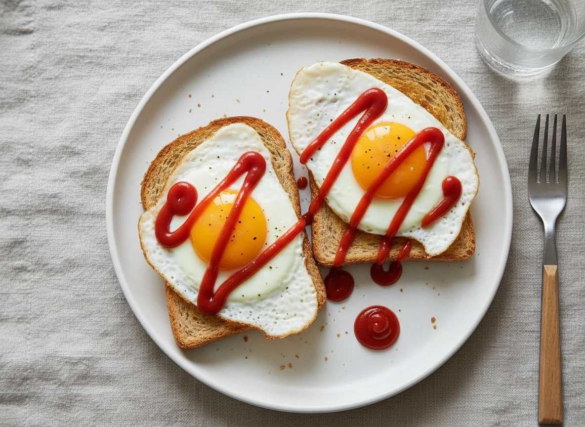Breakfast Toast with Egg and Ketchup photo