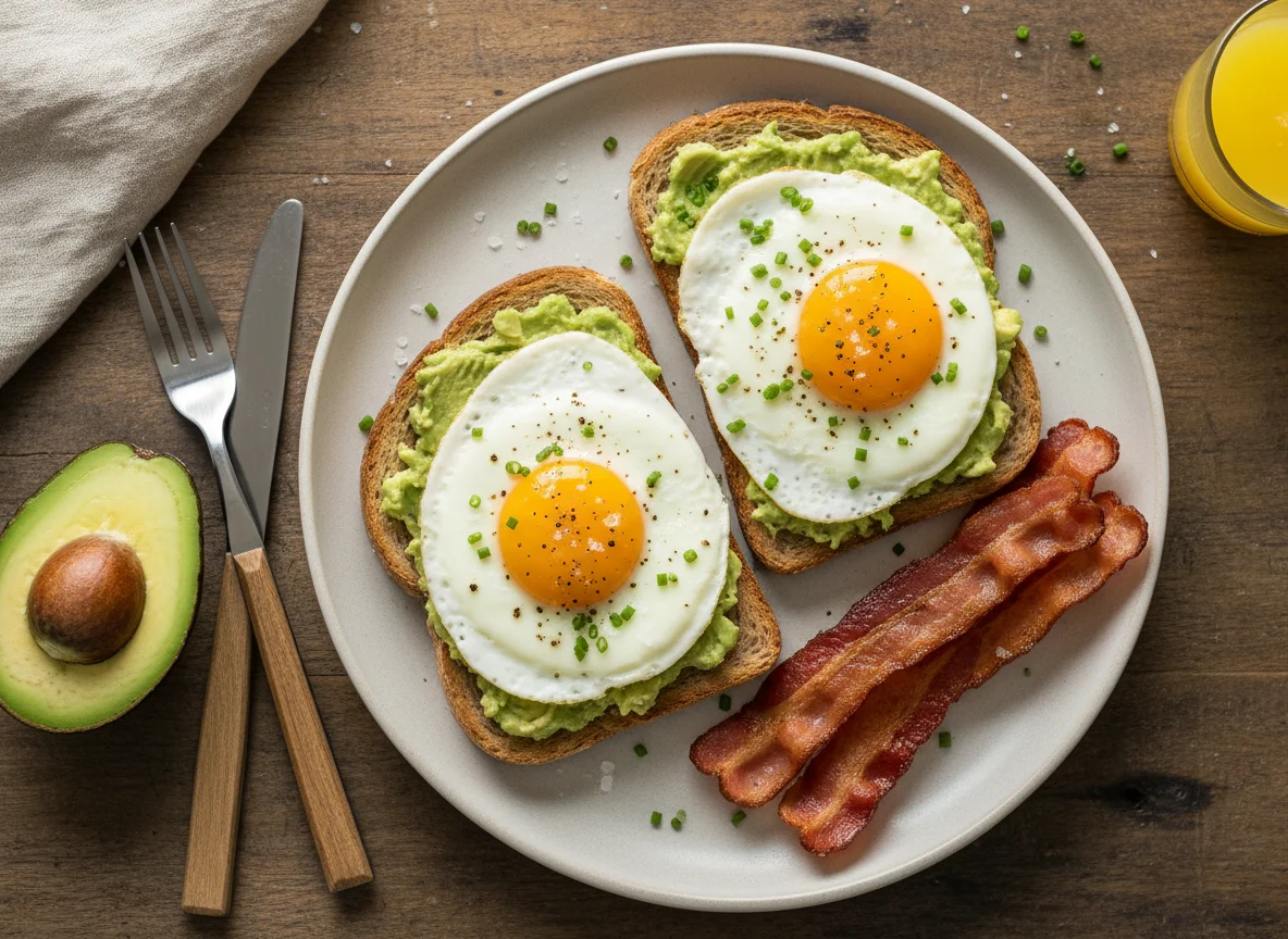 Breakfast Toast with Eggs and Bacon photo