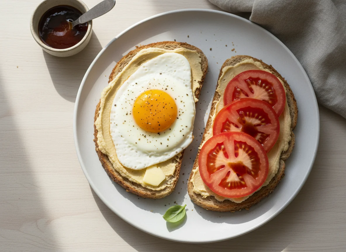 Breakfast Toast with Eggs and Tomato photo