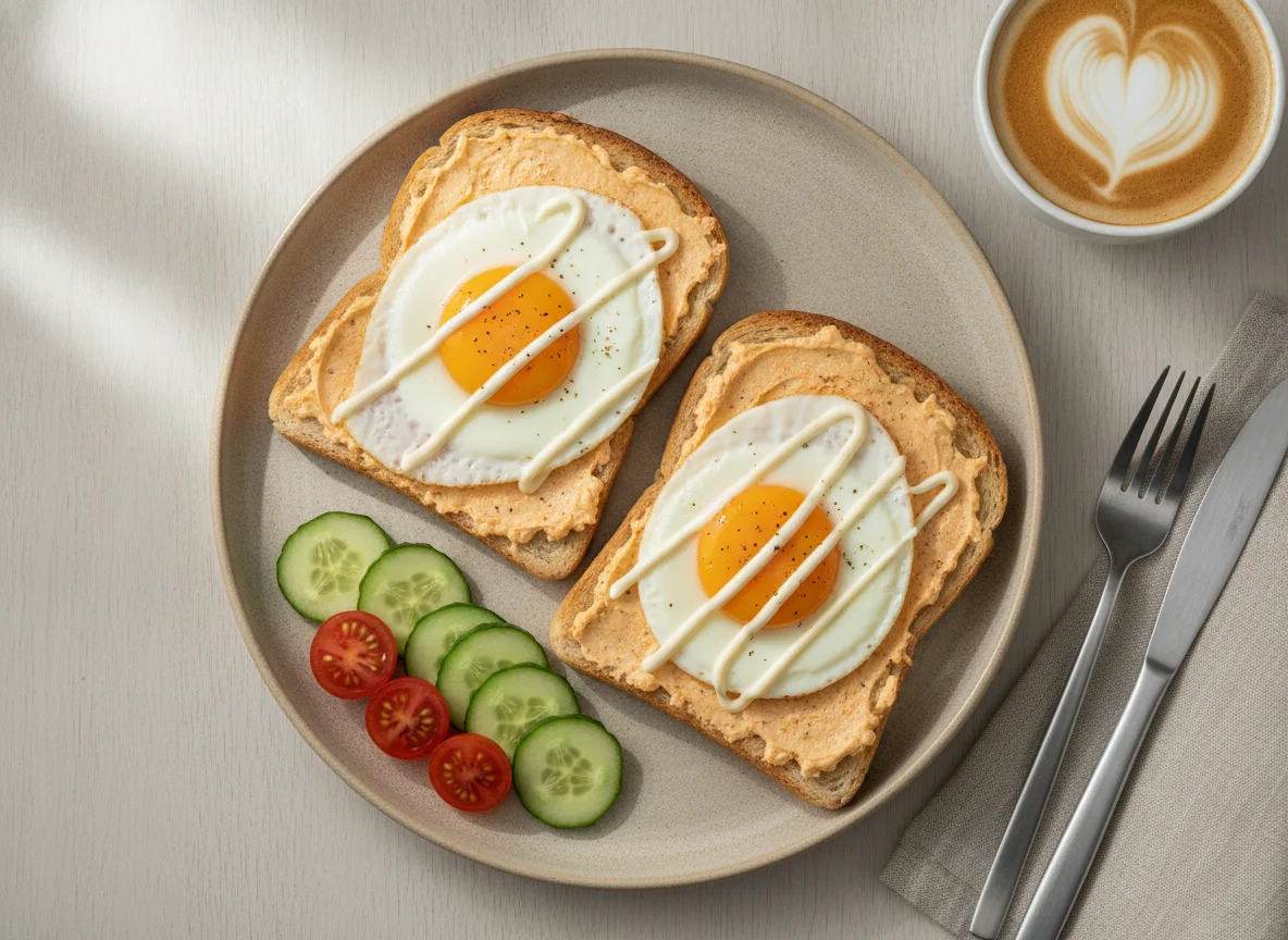 Breakfast Toast with Fried Egg and Cucumber photo