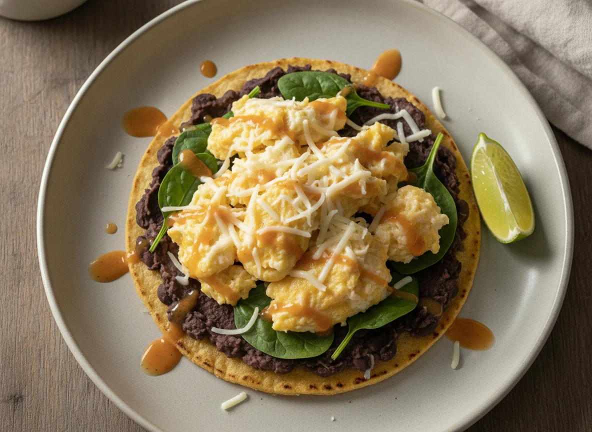 Breakfast Tostada with Eggs and Cheese photo