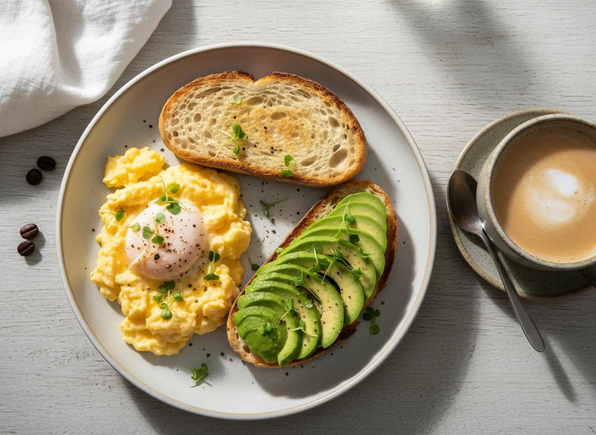 Breakfast with Avocado and Eggs photo