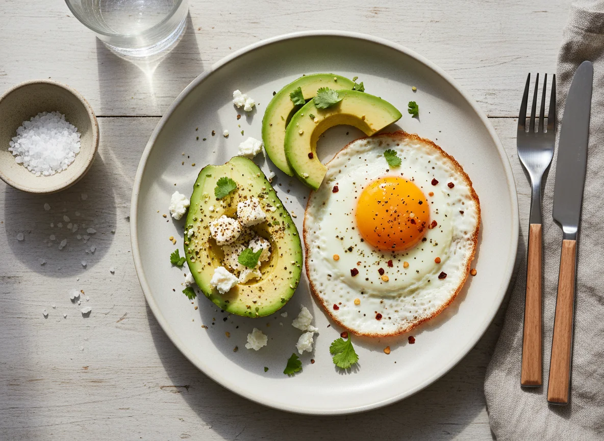 Breakfast with Avocado, Eggs, and Cheese photo