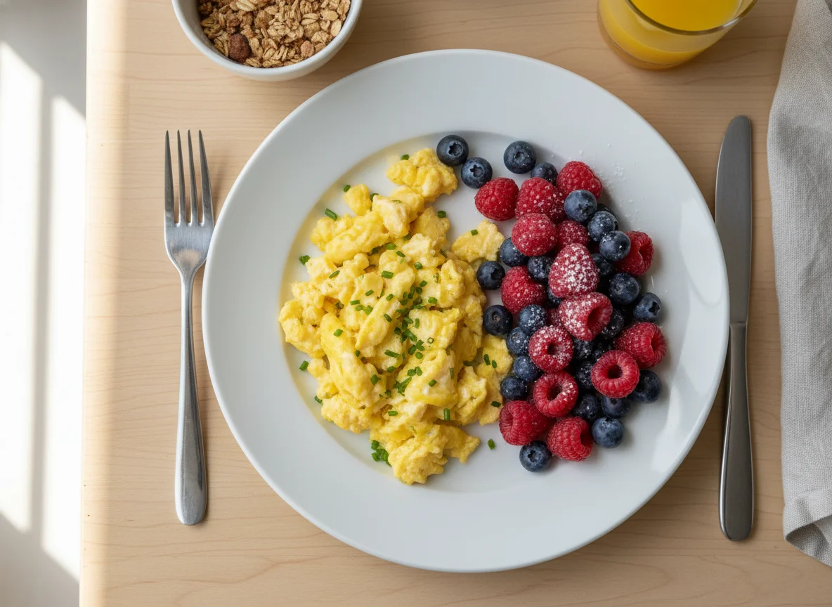 Breakfast with Berries and Scrambled Eggs photo
