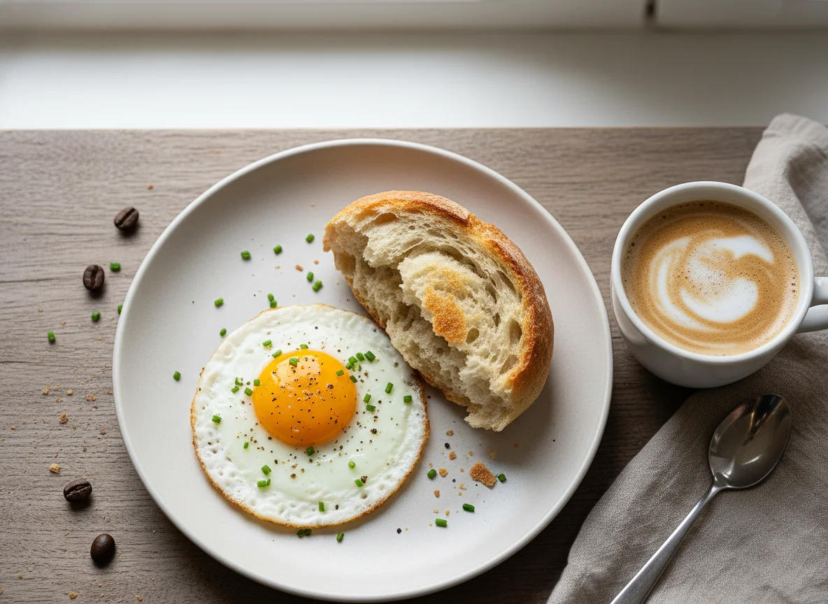 Breakfast with bread and egg photo