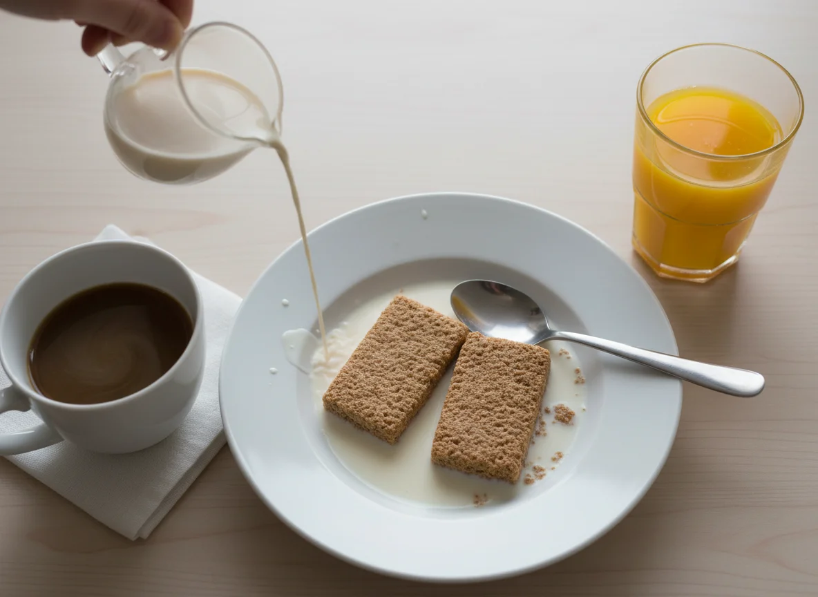 Breakfast with Cereal, Orange Juice, and Coffee photo