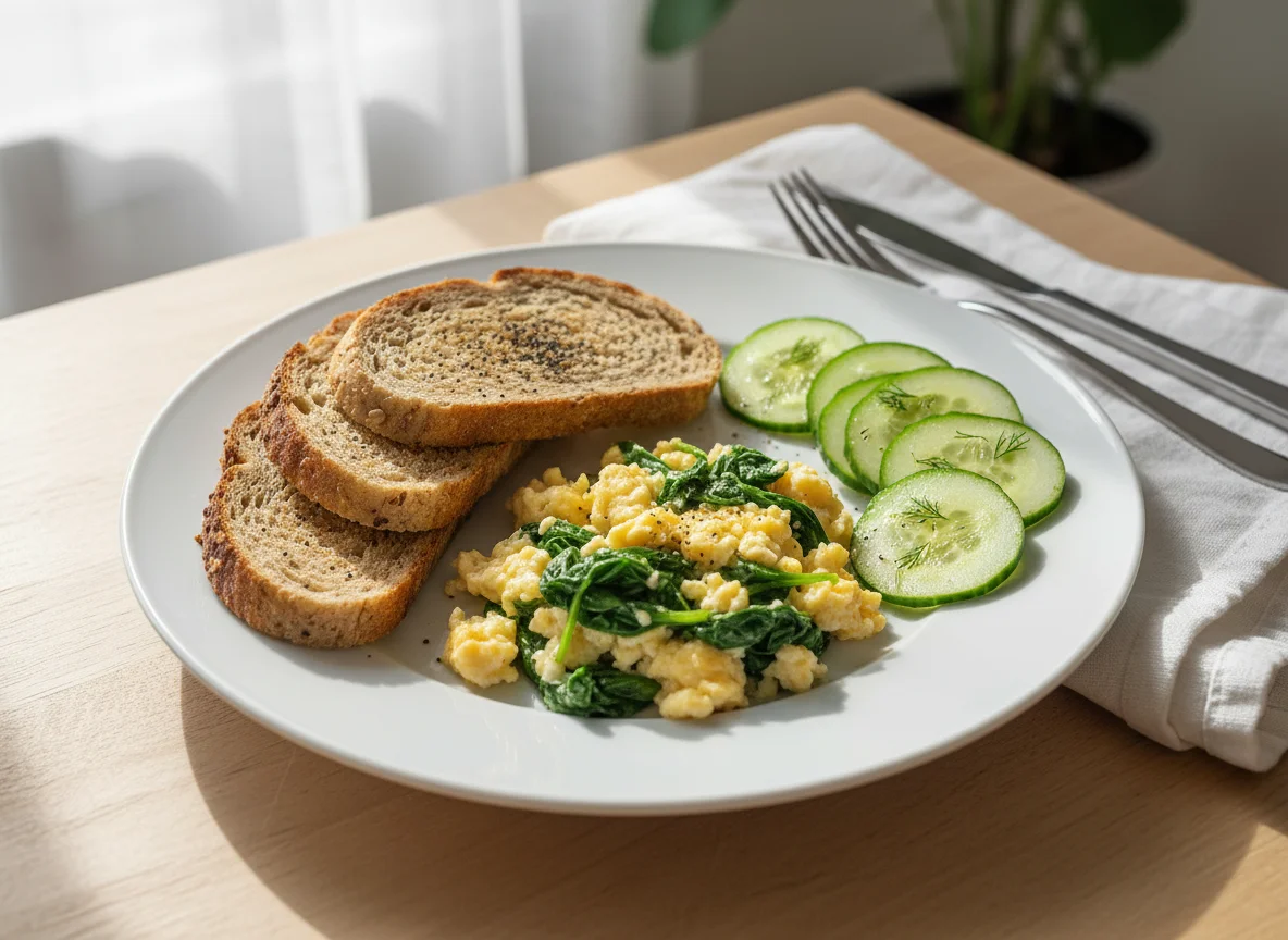 Breakfast with Eggs and Bread photo