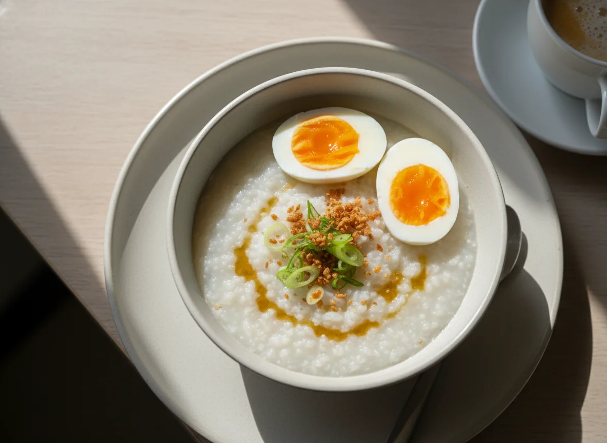 Breakfast with Eggs and Porridge photo