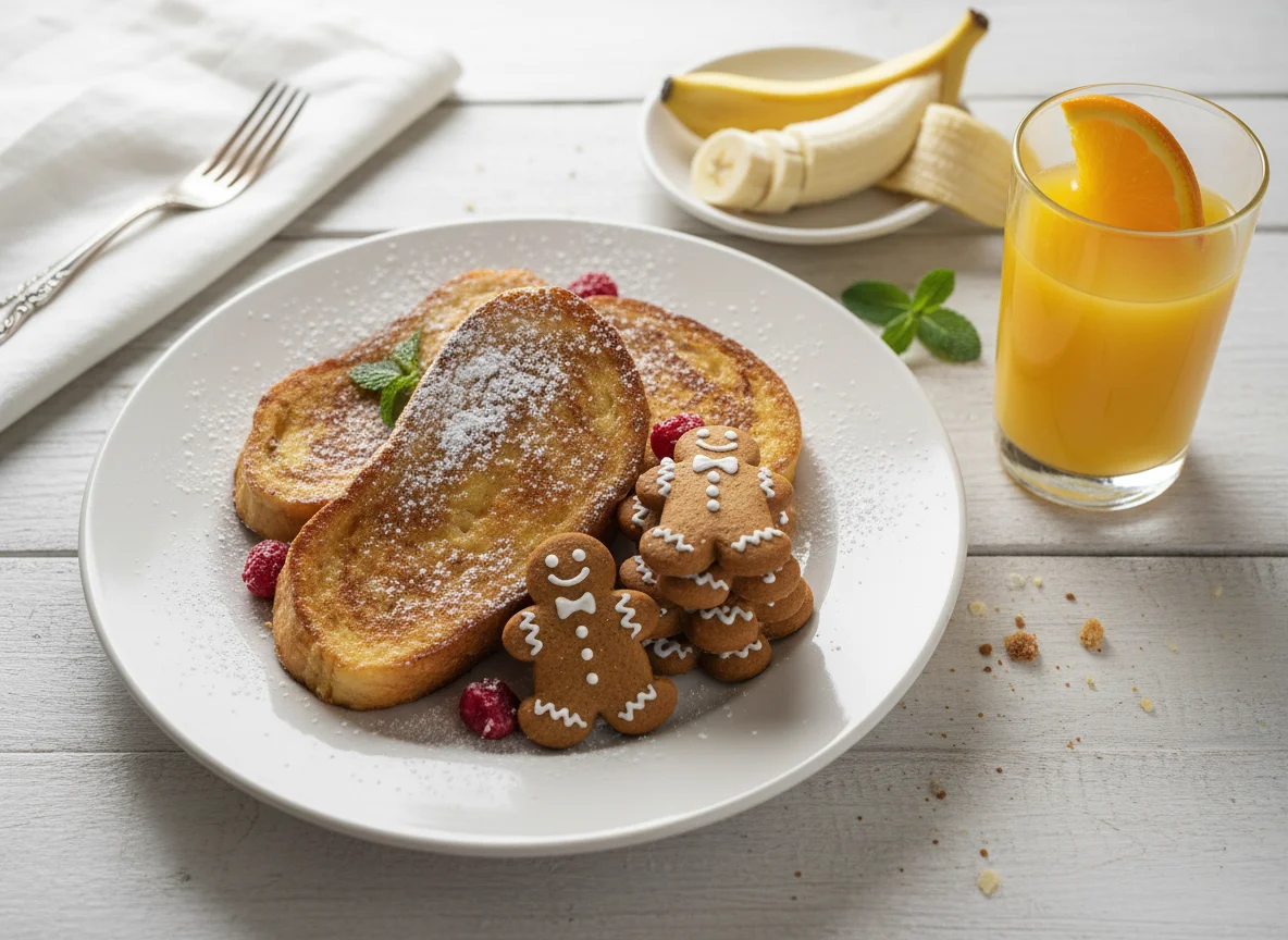 Breakfast with French Toast, Cookies, Juice, and Banana photo