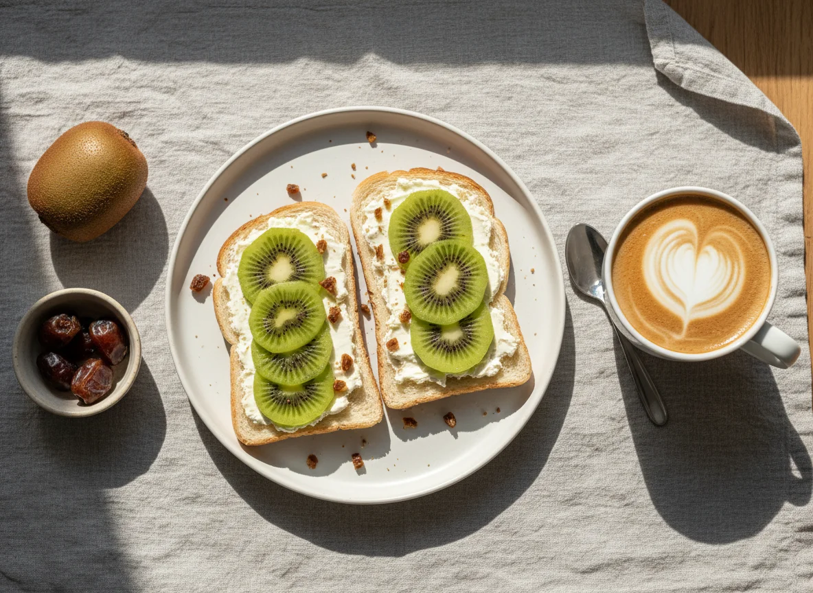 Breakfast with Kiwi, Toast, and Coffee photo