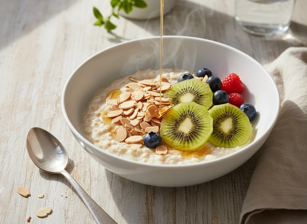 Breakfast with Oatmeal and Fruit photo