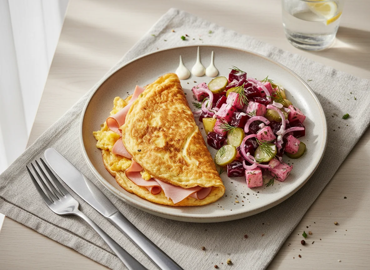 Breakfast with Omelet and Beet Salad photo