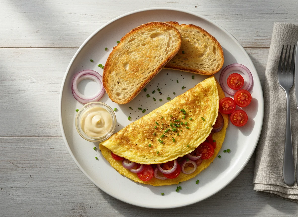 Breakfast with Omelette and Toast photo