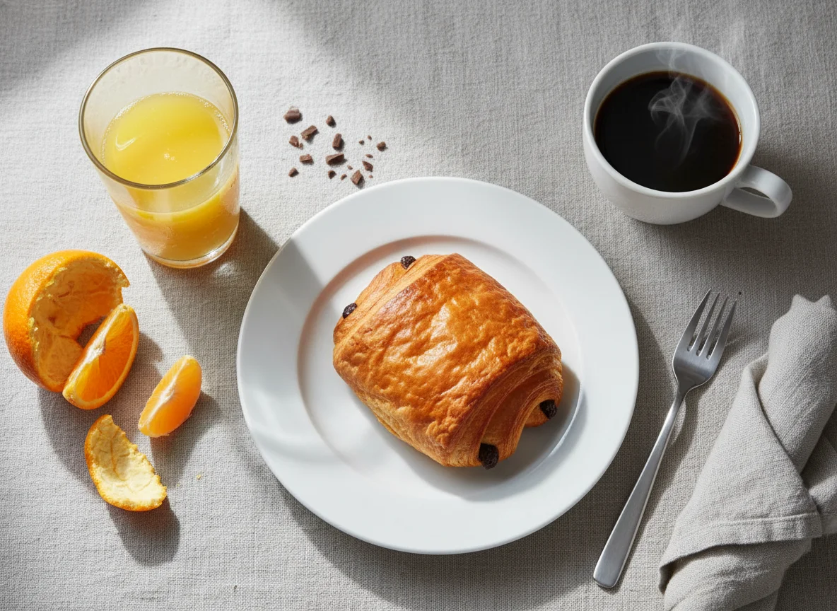 Breakfast with Pain au Chocolat, Coffee and Orange Juice photo