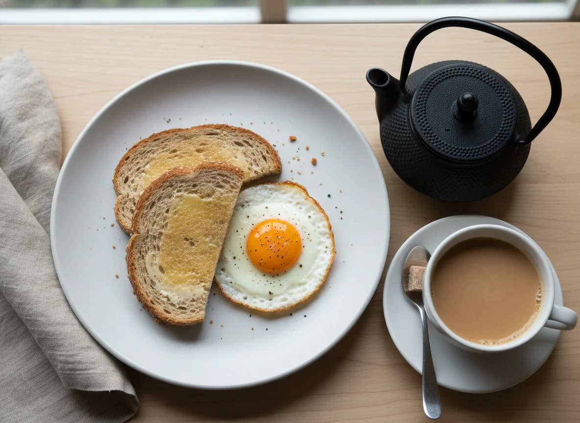 Breakfast with Tea, Toast and Egg photo