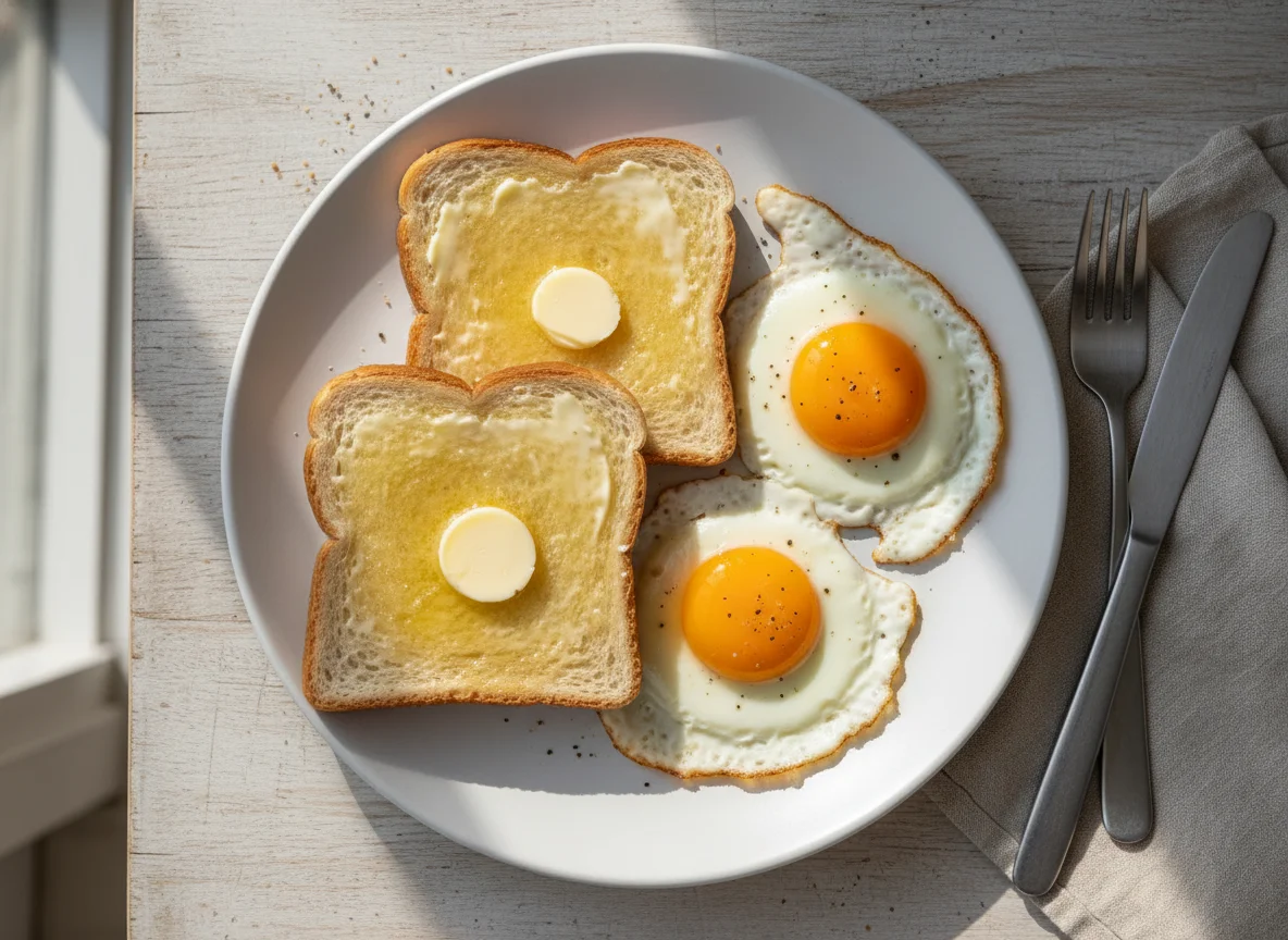 Breakfast with Toast and Fried Eggs photo