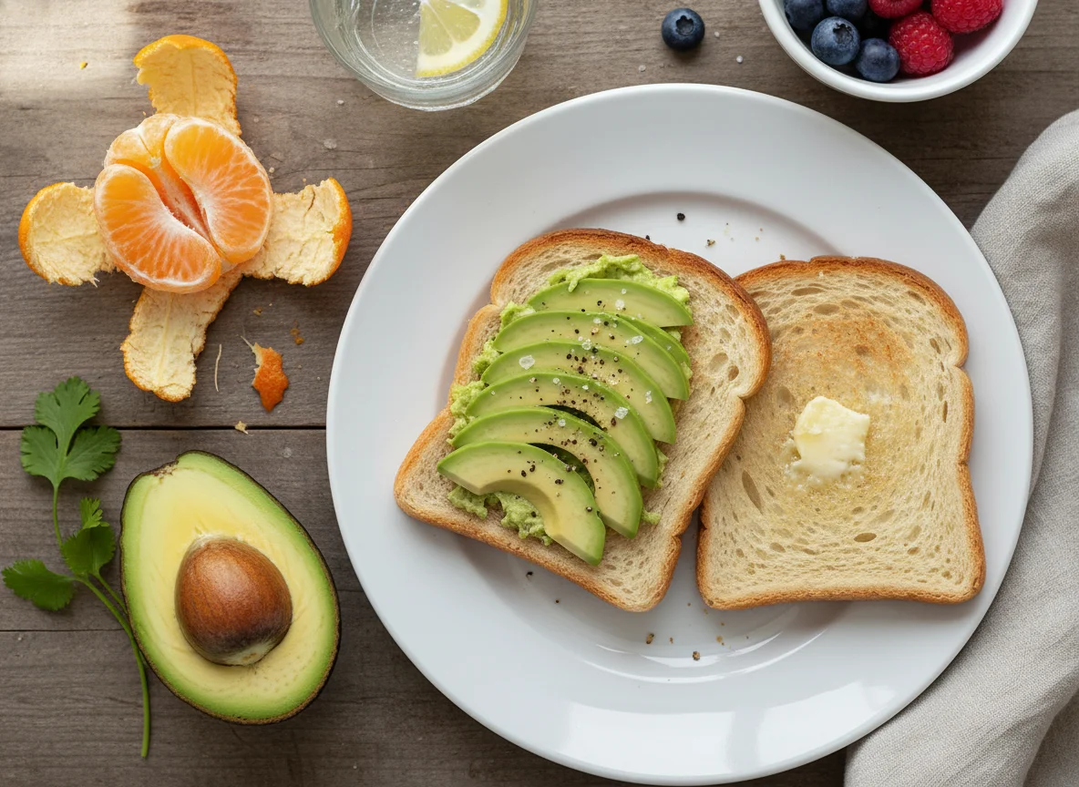 Breakfast with Toast and Fruit photo