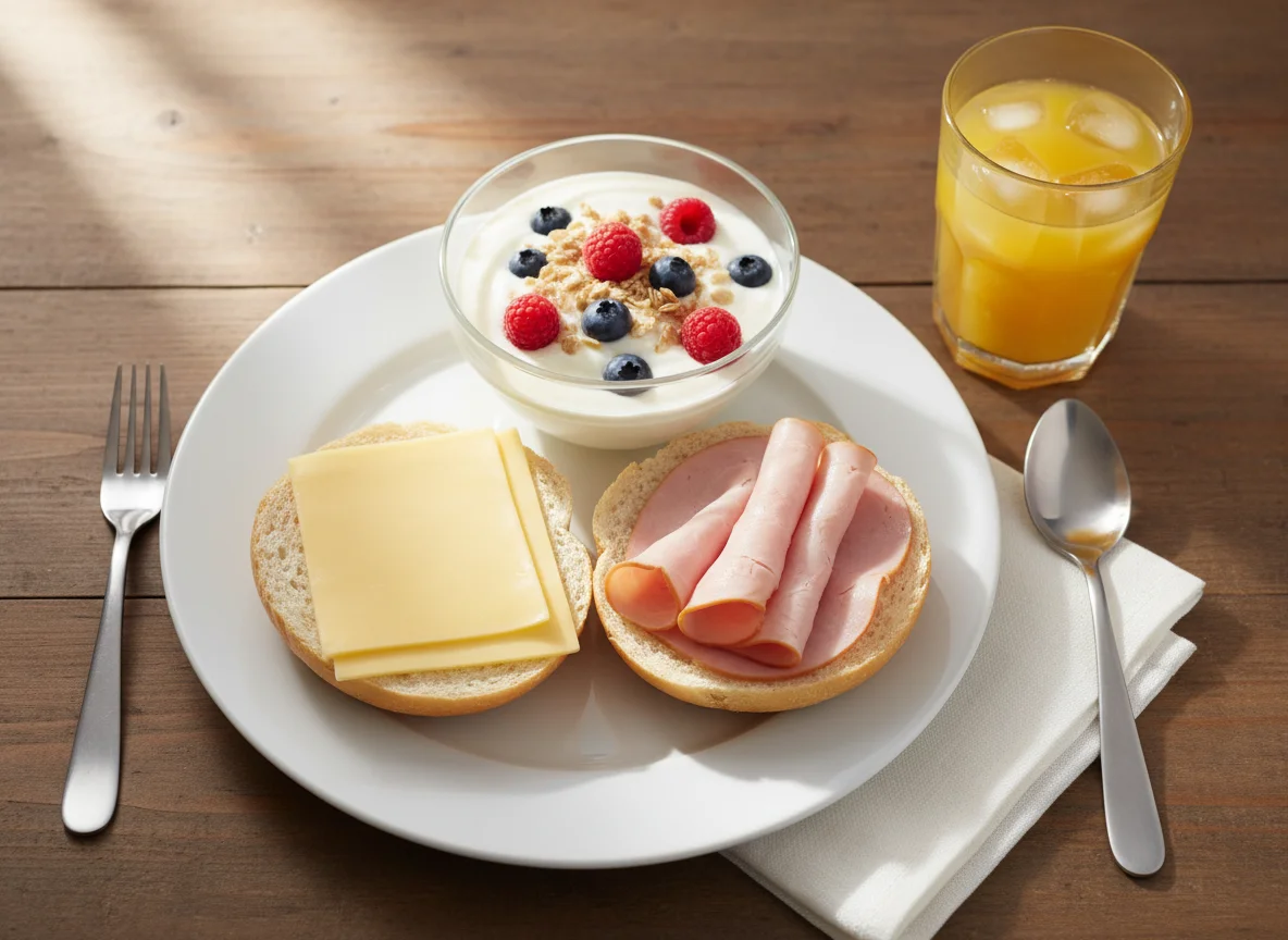 Breakfast with Yogurt and Sandwich photo