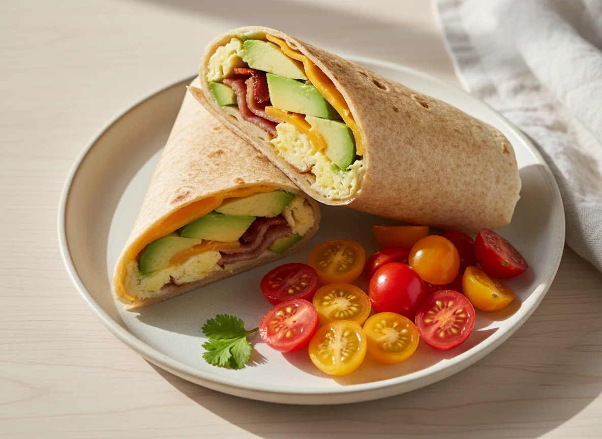Breakfast Wrap with Cherry Tomatoes and Avocado photo
