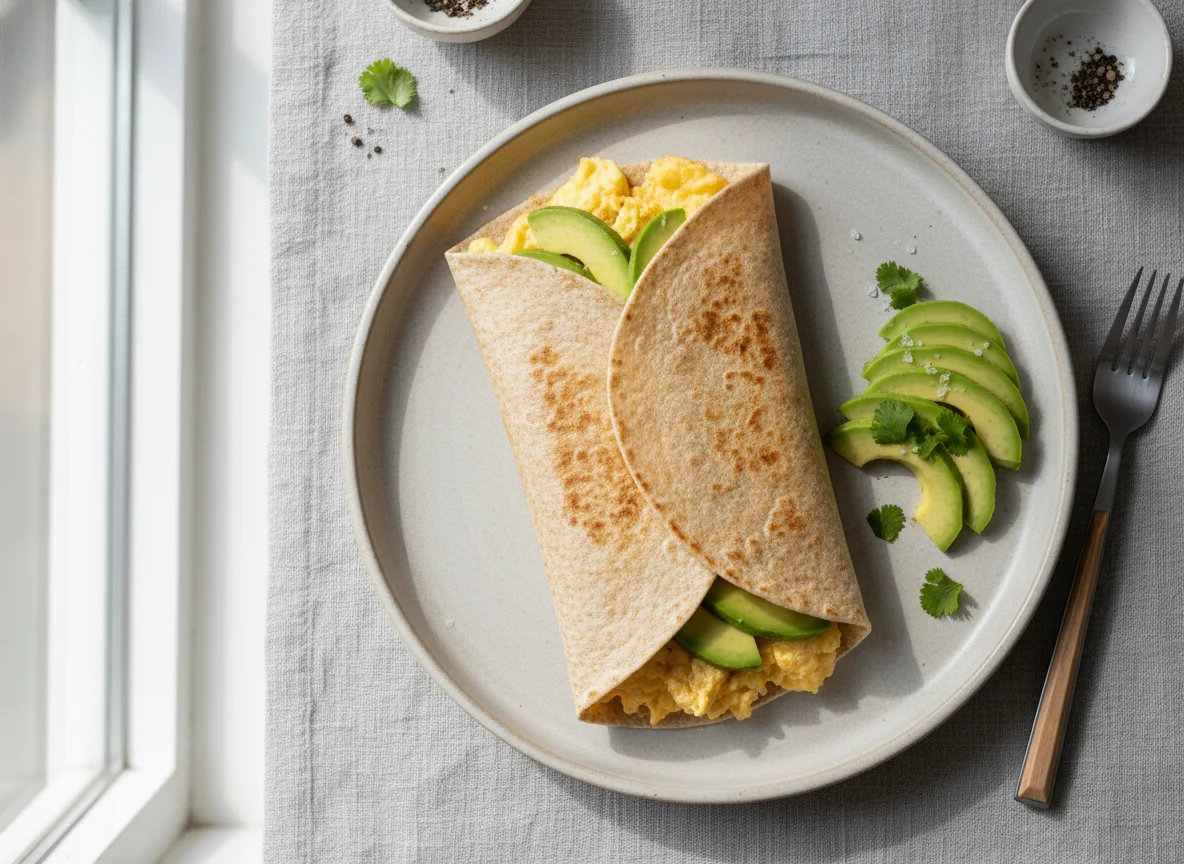 Breakfast Wrap with Scrambled Eggs and Avocado photo