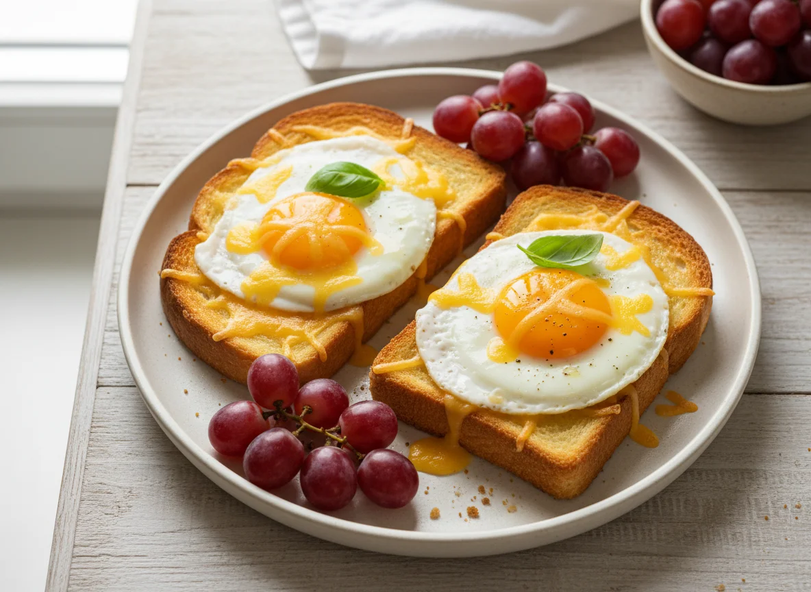 Brioche Toast with Eggs and Grapes photo