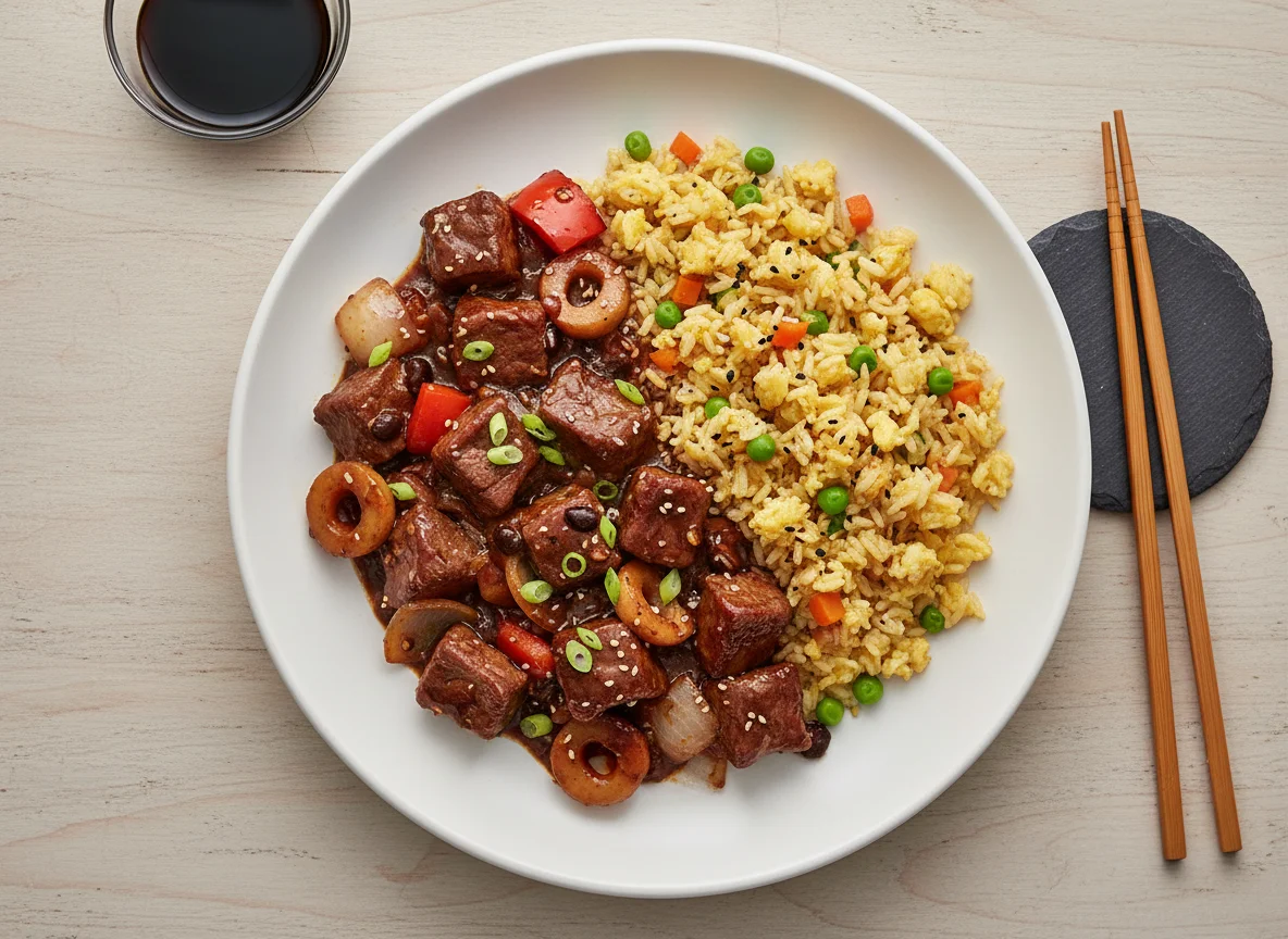 British Beef in Black Bean with Egg Fried Rice photo