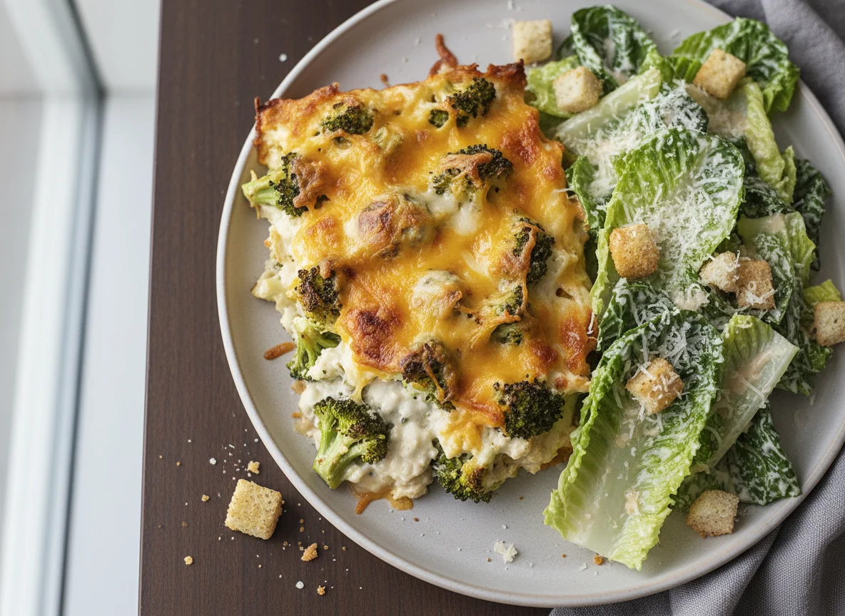 Broccoli Casserole with Caesar Salad photo